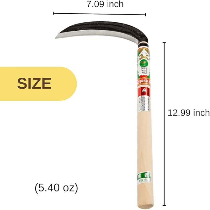 Japanese Weeding Sickle (Thin Blade) High Grade Steel Blade (Blue Steel No.2) Hand Tool for Gardening, Weeding and Farming, Light Weight, Blade Length 7.09inch