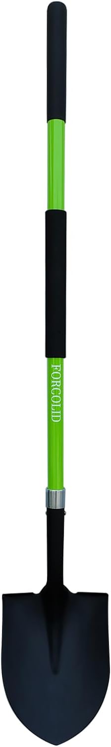 Shovel for Digging, Heavy Duty Shovel for Digging, 57 Inch Straight Handled Round Shovel with Non-Slip Tail Cover, Lawn and Yard Tools, Fiberglass Handle(Green)