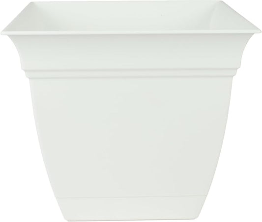 The HC Companies 6 Inch Eclipse Square Planter with Saucer – Indoor Outdoor Plant Pot for Flowers Vegetables Herbs, White