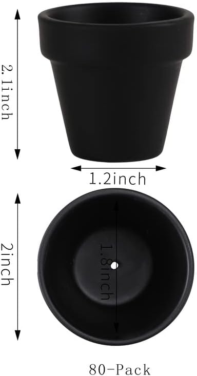 Yishang 2 inch Black Small Terracotta Pots with Drainage Holes,Mini Clay Ceramic Pottery Planter,Cactus Flower Nursery Terra Cotta Pots, for Indoor/Outdoor Succulent Plants, Crafts(80 Pack)