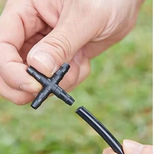 50-Pack Drip Irrigation Universal Connectors 1/4 Inch Barbed Tee Fittings for 1/4" Drip Irrigation Tubing, Barbed 4 Ways Connectors for 4mm/7mm Drip Irrigation Watering System, Black
