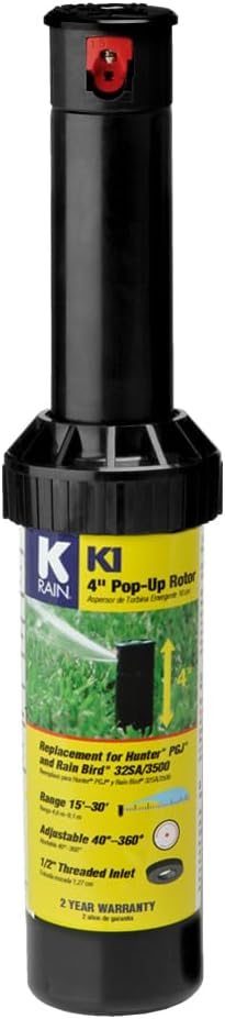 K Rain K1 1/2" Smart Set Rotor 4" Pop-Up| 15' - 30' Spray Distance, 40° - 360° Arc Spray Pattern | Includes Install Kit (5 Pack)