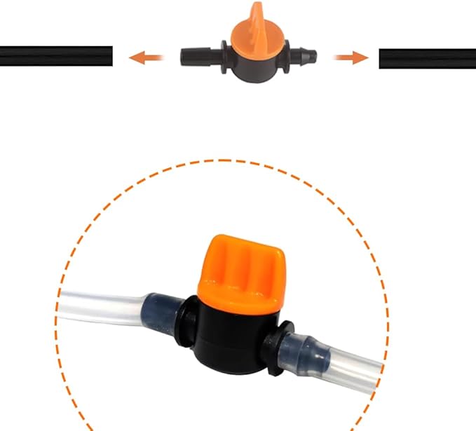 1/4 Inch Drip Tube Shut off Valve, Universal Tubing Irrigation Coupling Switch Plastic Hose Pipe Tube Drip Line Cut Off Barbed Adapter Through Connector Leakproof Fittings for Garden Lawn 50PCS