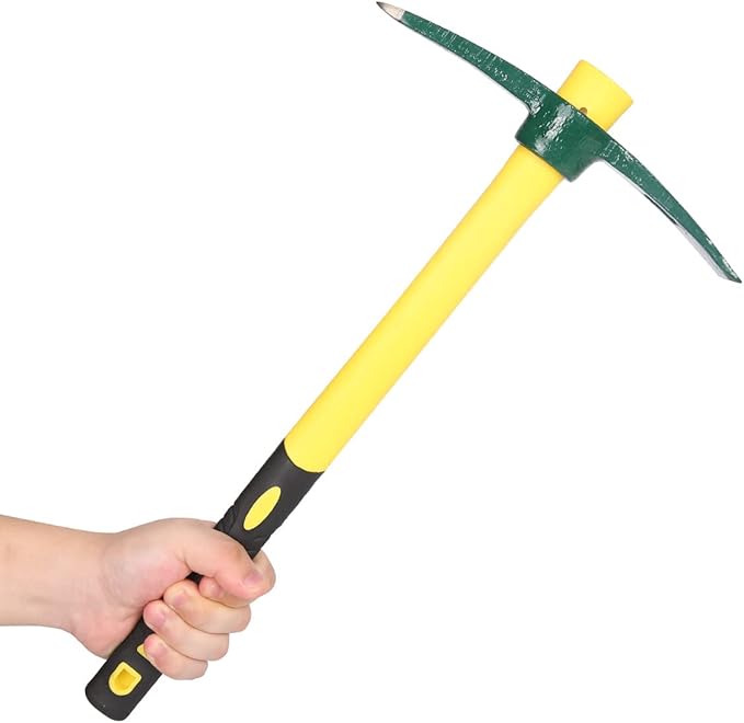 2PCS 18 Inches Steel Forged Pickaxe, Sturdy Durable Mattock Hoe, Weeding Pick Axe with Lightweight Plastic Coated Fiberglass Handle Suitable for Digging, Weeding, Gardening, Camping