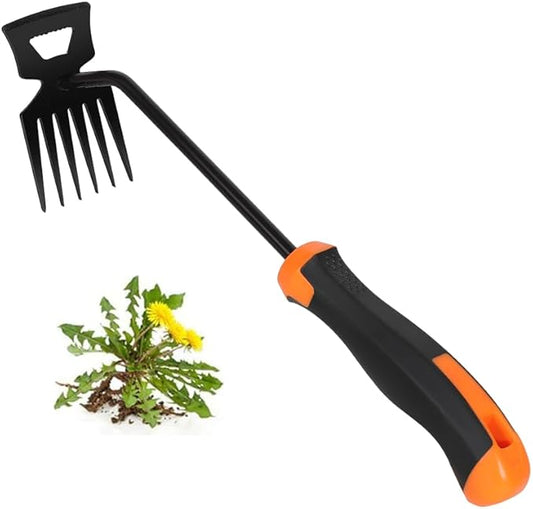 Weed Removal Tool, 2025 New Garden Weeding Tools Manganese Steel Hand Weeder Tool with Handle, 4 Teethes Dual Purpose Manual Weeders Tool Weed Pulling Tool for Garden (Six Teeth)