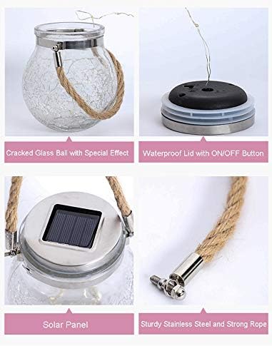 2 Pack Hanging Solar Powered LED Lights,Cracked Glass Ball Light, Waterproof Outdoor Christmas Decorative Lantern for Garden, Yard, Patio, Lawn (Colorful)