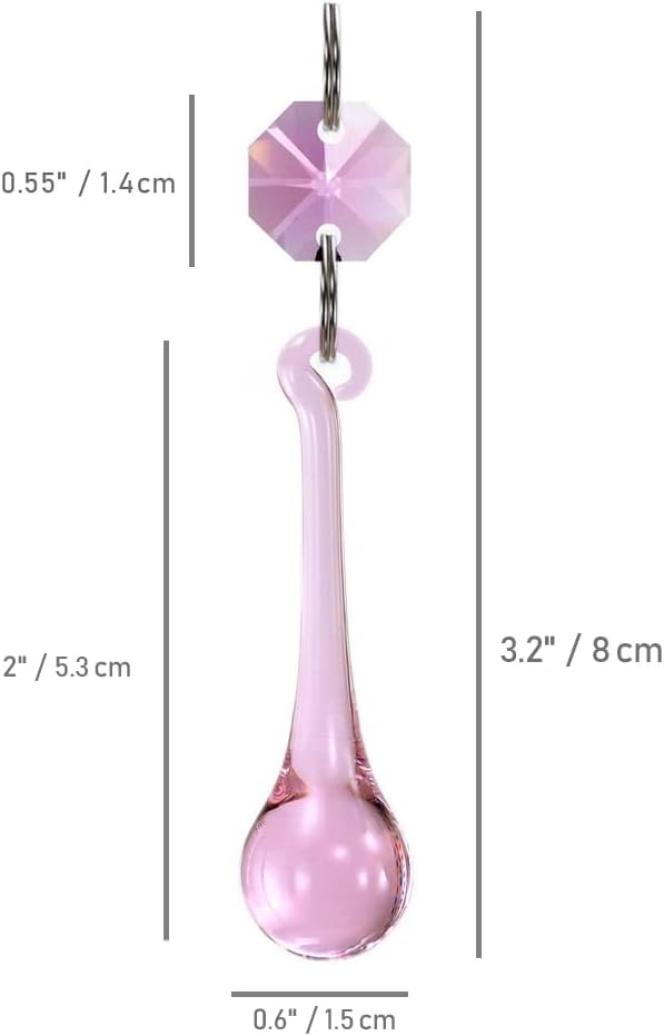 12pcs Raindrop Crystal Chandelier Prisms Parts, 53mm Hanging Crystals Beads for Chandeliers, Home Decoration (Pink)