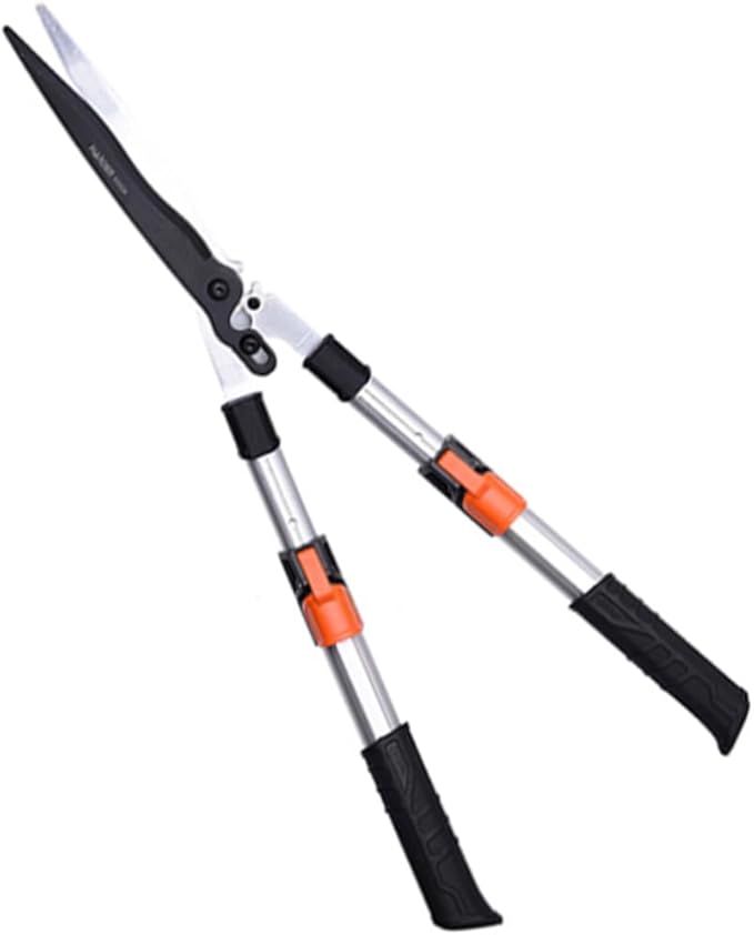 Edward Tools Pro Power Lever Hedge Shears - 29” - 34” - Telescoping Extendable Handle with High Carbon Steel Teflon Coated Wavy Blade - Ergo Rubber Long Handle - Heavy Duty Gardening