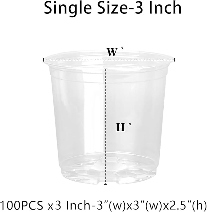 100 Pack 3 Inch Clear Nursery Pots Variety Pack, Clear Plastic Nursery Pot for Plants, Durable Seed Starting Pot with Drainage Holes, Flexible Transparent Pot