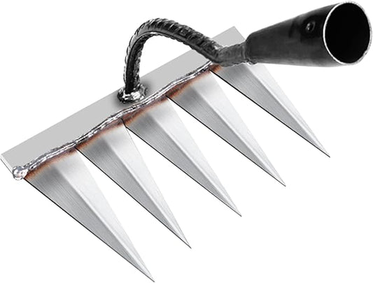 Iron Rake for Gardening and Weeding - Heavy Duty Garden Tool, Carbon Steel Hand Rake for Sturdy Dethatching, Heavy Duty Rake 5 Toothed Steel (Without Stick)