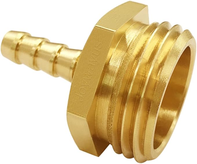 Joywayus 2Pcs 1/4" Barb x 3/4" Male GHT Thread Hex Brass Garden Water Hose Pipe Connector Copper Fitting with Stainless Clamp House/Boat/Lawn/Power Wash/Irrigation