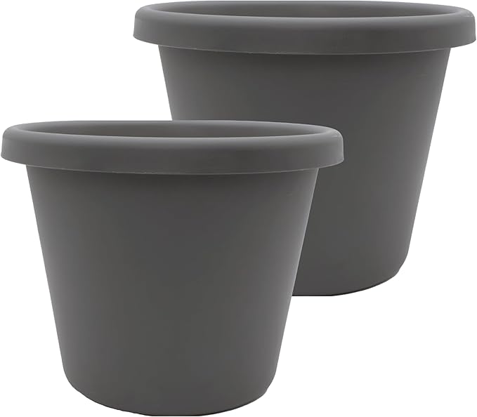 The HC Companies 20 inch Round Classic Planter - Large Plastic Plant Pot for Indoor Outdoor Plants Flowers Herbs, Warm Gray (2 Pack)