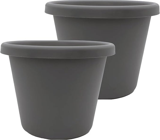 The HC Companies 20 inch Round Classic Planter - Large Plastic Plant Pot for Indoor Outdoor Plants Flowers Herbs, Warm Gray (2 Pack)