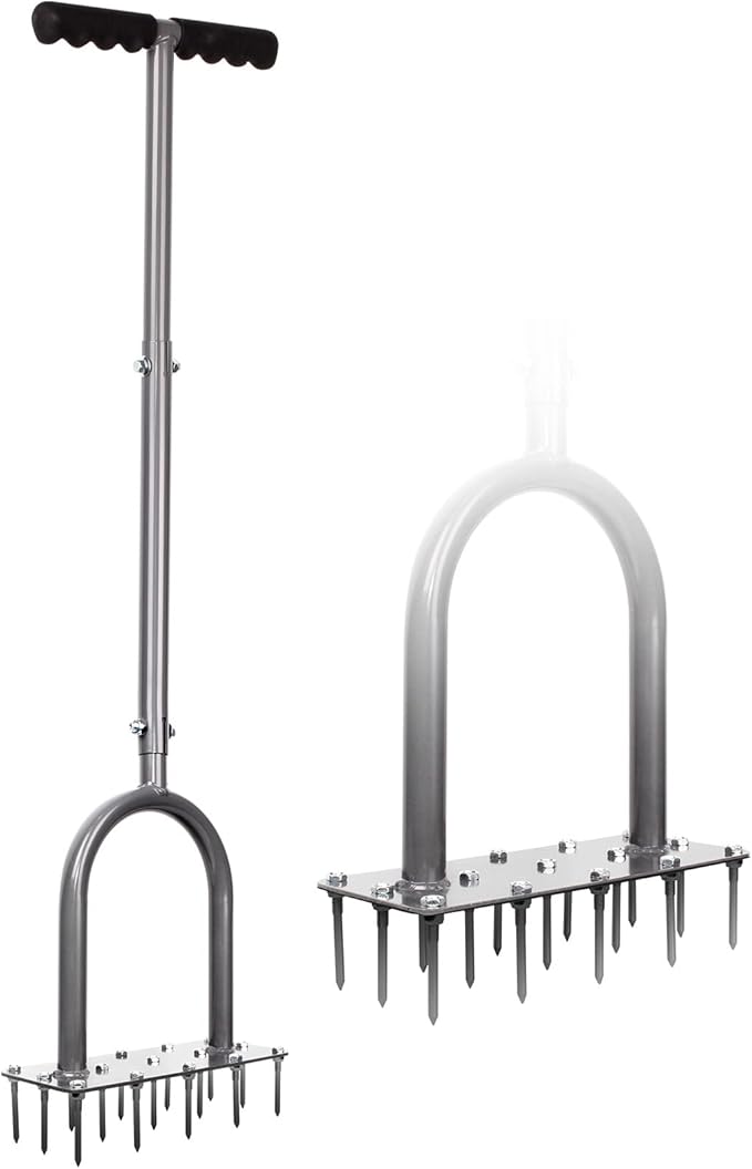 Walensee Lawn Aerator Spike Metal Manual Dethatching Soil Aerating Lawn with 15 Iron Spikes, Pre-Assembled Grass Aerator Tools for Yard, Lawn Aeration, Garden Tool, Revives Lawn Health, Patented