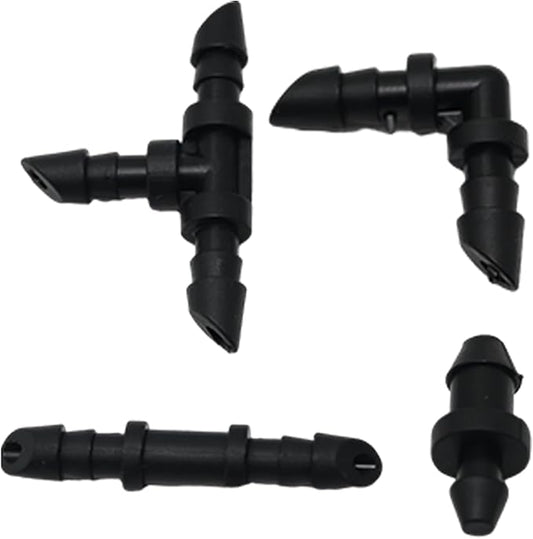 UOIENRT 110 PCS Irrigation Fittings, 1/4" Tubing with 50pcs Couplings, 20pcs Elbows, 30pcs Tees and 10pcs End Plugs for Drip or Sprinkler Systems