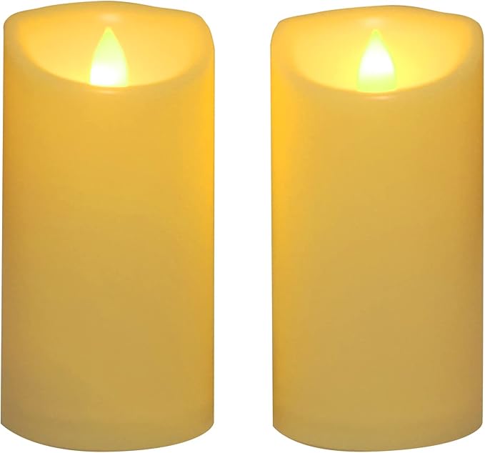 Waterproof Outdoor Battery Operated Flameless Pillar Candles with Timer White Plastic Realistic Flickering Fake Electric LED Lights for Lantern Garden Wedding Christmas Decorations 3”x6” 2 PCS