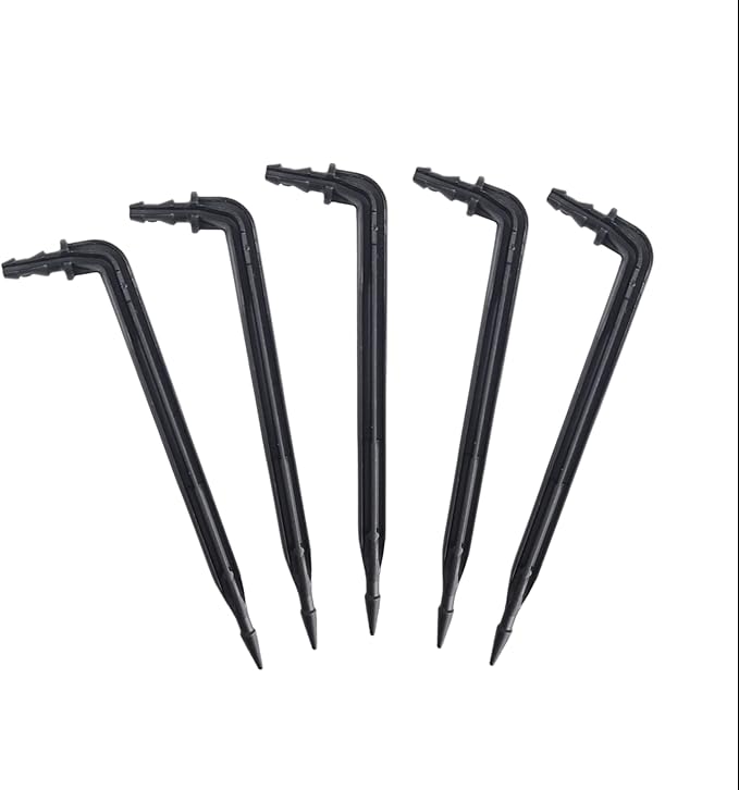 50-Pack 4" Inch Angled Drip Emitter Stake, (FITS 1/4" & 1/8" TUBING) for Precise Watering & Irrigation, Greenhouse, Container Gardening, Home Garden, and Hydroponics Growing (50, 4" Inch Long)