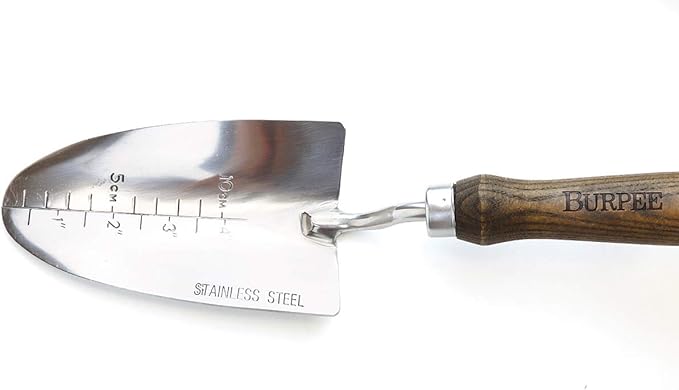 Burpee 13" Stainless Steel Trowel | Durable Long Lasting Garden Tool | Leather Wrist Strap 5" Handle, Walnut