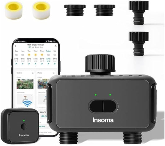 Smart Hose Watering Timer with Wi-Fi Hub, Sprinkler Timer with 2 Outlet, (PlasticsInlet & Plastics Outlet)