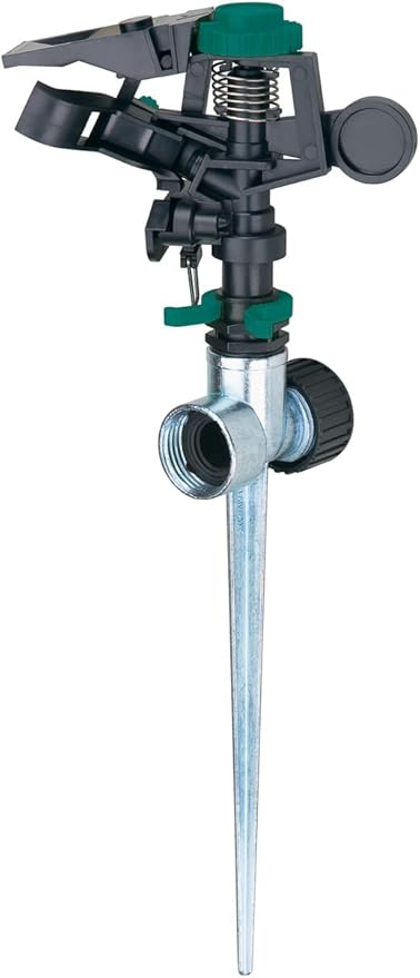 Melnor 65152AMZ Plastic Pulsating Sprinkler on Metal Spike, Quick Connect Amazon Bundle, Black, Green