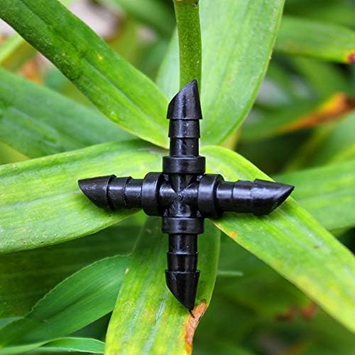 (100 PACK) - Barbed 1/4"-Inch Drip 4-Way Cross Fitting (fits 0.140/0.170 ID) 90-degree 2-Way Connector, Premium Quality Drip Irrigation Tubing Connector Fitting (Cross)