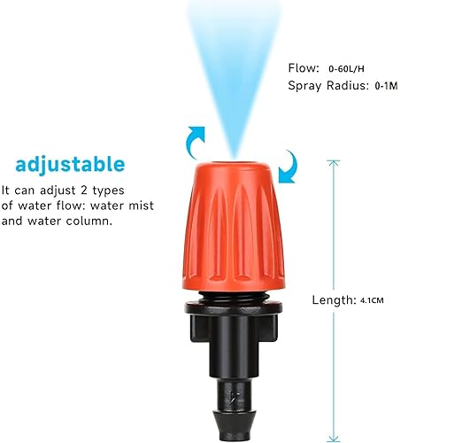 50 Pcs Drip Irrigation Spray Emitters, Adjustable Atomizing Nozzles,1/4 Inch Drip Irrigation Parts Sprayers Drippers for Garden Greenhouse Agricultural Irrigation Patio Misting