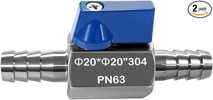 Beduan 3/4" Hose ID Barb Ball Valve 304 Stainless Steel Mini Shut Off Valve for Water Gas Fuel Drip Irrigation and Aquariums(Pack of 2)