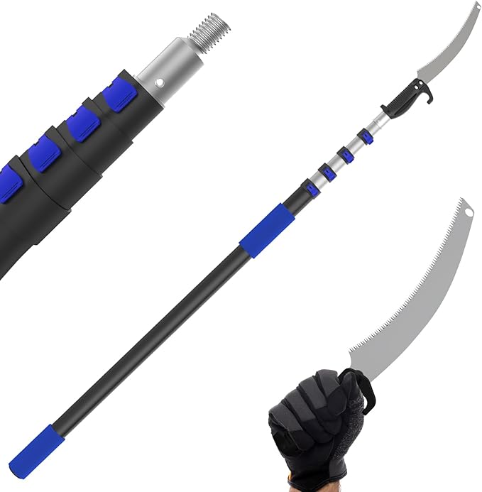 Buyplus 26FT Reach Pole Saws for Tree Trimming, Pole Saw with 5-20FT Telescoping Extension Pole, Pruning Saw with 19" 3X Detachable Saw, Non-Slip Handle, Tree Trimmer for Garden Palms Shrubs(Blue)