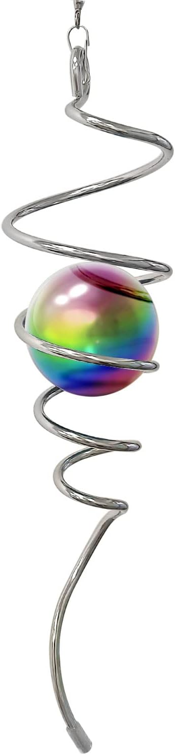 Multi Color Wind Spinner Tail Gazing Ball Spiral Decorative Wind Spinner Sun Catcher Visual Illusion Wind Spinner Stabilizer Indoor Outdoor Garden Decoration Wind Sculptures-13in Height