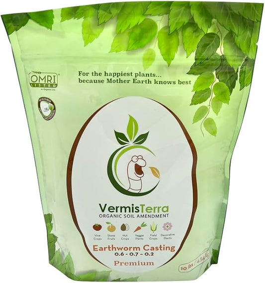 Premium Earthworm Castings - Organic 10 LB, Very fine, Low Moisture Content, Easy to Spread. Seed Starting, propgation, Improve Soil Structure, Natural Plant Hormones for Fertility