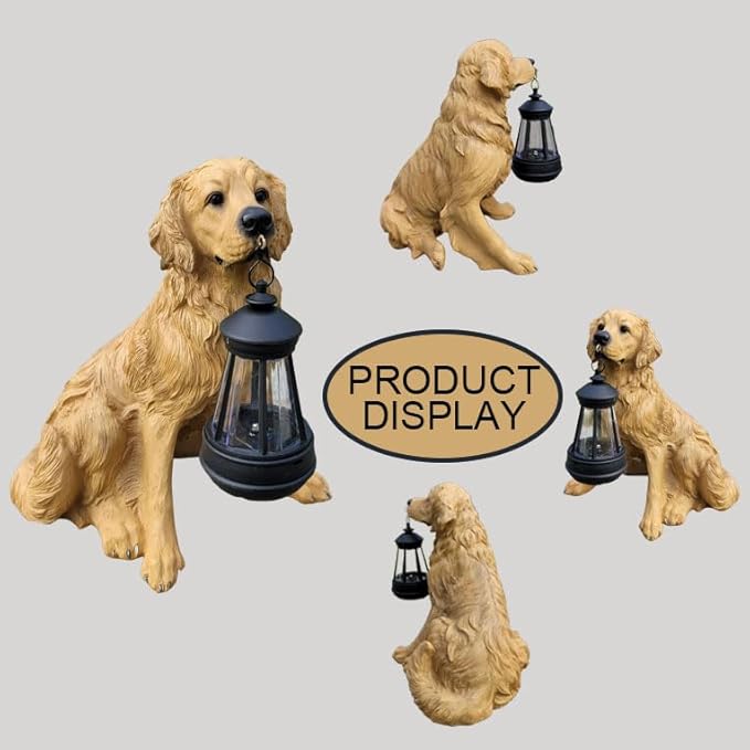 NASKY The Resin Handicraft Solar - Powered Hanging Lamp in The Shape of A Simulated Puppy of The Courtyard is Suitable for Places Such As Courtyards, Gardens and Balconies (Golden Hair)