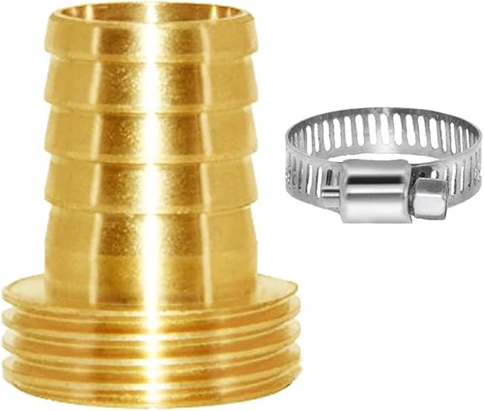 Joywayus Garden Hose Pipe Connector,3/4" Barb x 3/4" Male GHT Thread Brass Fitting with Stainless Clamps House/Boat/Lawn/Power Wash/Irrigation (Pack of 2)