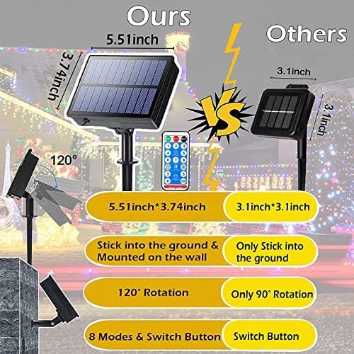 Solar String Lights Outdoor,115 Ft 300 LED Solar Christmas Lights with Remote,8 Modes Waterproof Patio Lights for Christmas Tree Patio Yard Garden Party Decor (Warm White)