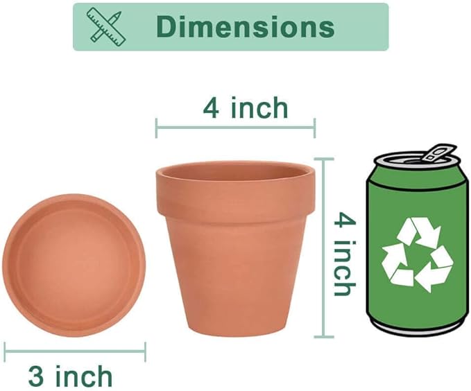 vensovo 4 Inch Terracotta Plant Pots with Saucer - 6 Pack Clay Flower Pots with Drainage, Great for Plants, Crafts, Wedding Favor