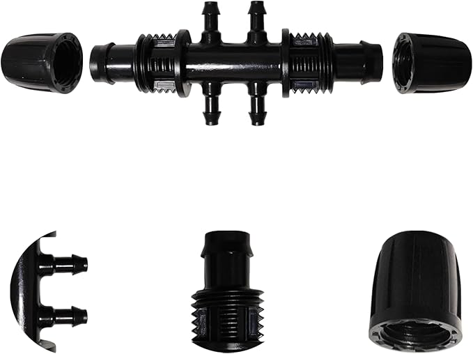 10Pcs Barbed Tee Irrigation Fittings, HOINCO 1/3 Inch to 1/4 Inch Irrigation Tube Anti-Drop Quality Fitting, 8mm ID 12mm OD Pipe Turn 4mm ID 7mm OD Hose, 6-Way Adapter for Lawn, Farm, Garden(Black)