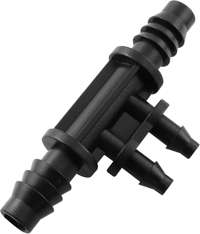 RLECS 6pcs 3/8 Inch to 1/4 Inch Greenhouse Drip Irrigation Water 4 Way Splitter for 4 mm Drip Hose Gardening Water Irrigation Fittings, Black