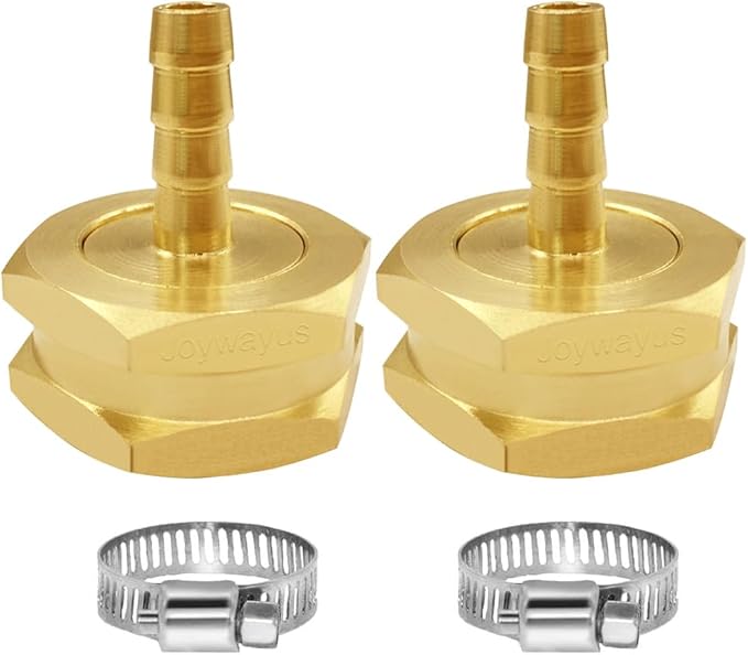 Joywayus 2Pcs 1/4" Barb x 3/4" Female GHT Thread Swivel Hex Brass Garden Water Hose Pipe Connector Copper Fitting with Stainless Clamp House/Boat/Lawn/Power Wash/Irrigation