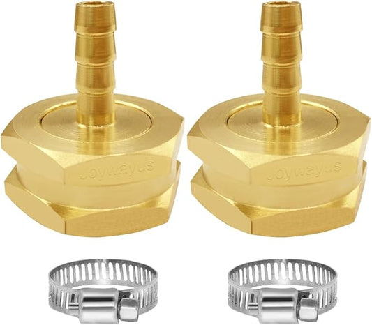 Joywayus 2Pcs 1/4" Barb x 3/4" Female GHT Thread Swivel Hex Brass Garden Water Hose Pipe Connector Copper Fitting with Stainless Clamp House/Boat/Lawn/Power Wash/Irrigation