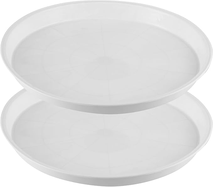 2 Pack Bottom 18 Inch Plant Saucers for Indoors Outdoors Plastic Plant Water Catcher Trays No Holes Round Flower Pot Drip Trays for Pots Base Heavy Duty Plant Pot Saucers Water Drainage Trays, White