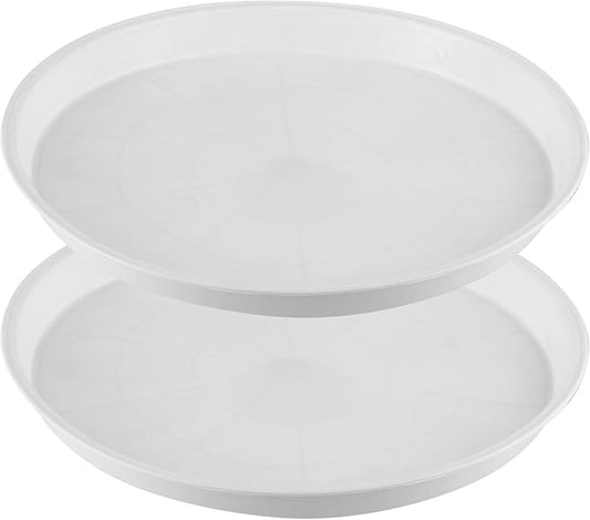 2 Pack Bottom 18 Inch Plant Saucers for Indoors Outdoors Plastic Plant Water Catcher Trays No Holes Round Flower Pot Drip Trays for Pots Base Heavy Duty Plant Pot Saucers Water Drainage Trays, White