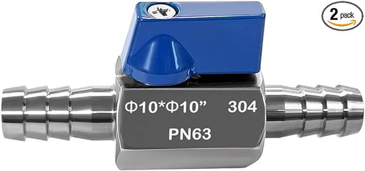 Beduan 3/8” Barb Ball Valve 304 Stainless Steel Mini Shut Off Valve for 3/8 ID Hose Water Gas Fuel Drip Irrigation and Aquariums(Pack of 2)