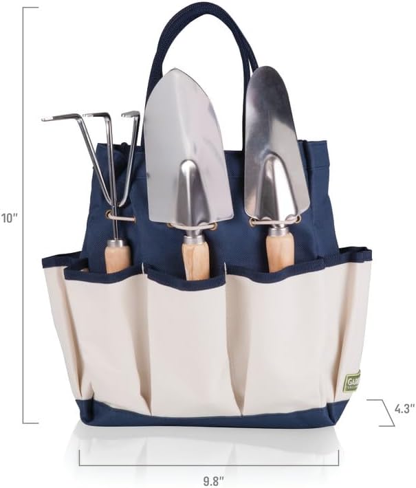 PICNIC TIME Disney Mickey Mouse & Minnie Mouse Garden Bag with Tool Set, Garden Tool Organizer Bag, Gardening Tools Gifts for Women and Men, (Navy Blue with Beige Accents)