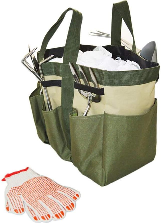 Gardening Tote Bag Garden Tool Bag with 9 Pockets Garden Tote Organizer Bag Gardening Tool Kit Holder Oxford Bag Gardening Tools Storage Organizer Tote Bag for Outdoor Garden Lawn Yard