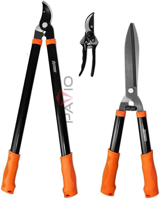 Patio Paradise 3 Piece Garden tools, Tree & Shrub Care Set with Pruner, Lopper and Hedge Shear for Yard Lawn Indoor Outdoor Gardening