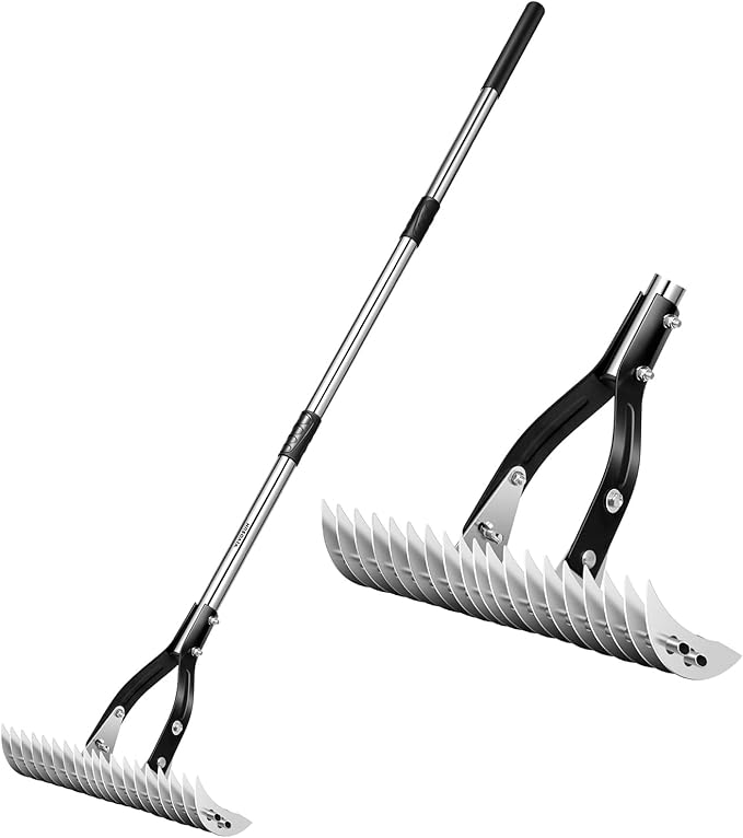 VIVOSUN 15" Thatch Rake, 15" x 70" Lawn Thatching Rake, Sturdy Dethatcher Rake, Efficient Steel Metal Rake with Handle, Durable Adjustable Head for Removing Dead Grass and Clippings, Loosening Soil