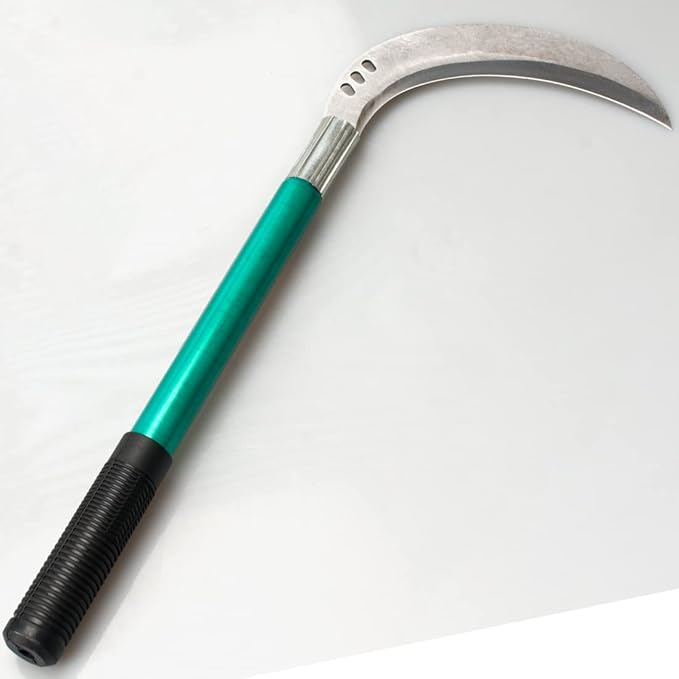 Steel Grass Sickle,Clearing Sickle,Brush Clearing Sickle with Carbon Steel Blade and Aluminum Handle - Multipurpose Gardening Weeding Grass Sickle and Professional Farming Safety Sickle (Round Handle)