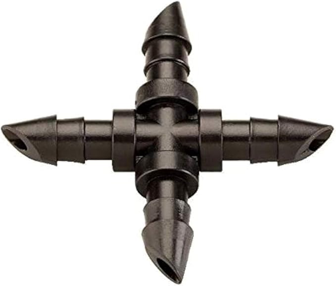 (100 PACK) - Barbed 1/4"-Inch Drip 4-Way Cross Fitting (fits 0.140/0.170 ID) 90-degree 2-Way Connector, Premium Quality Drip Irrigation Tubing Connector Fitting (Cross)