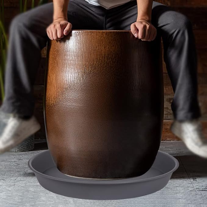 4 Pack of 18 19 inch Plant Saucer Round, Deep Plant Saucers for Pots, Heavy Duty Plastic Plant Drip Tray for Indoors Outdoor, Bird Bath Bowls, Plant Trays for Planter 17-20" (19 inch, Cement)