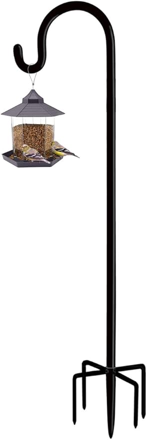 Artibear Adjustable Outdoor Shepherd Hook Stand with 5 Prong Base, 108 Inches Tall 3/5 in Thick, Shiny Black (1 Packs)