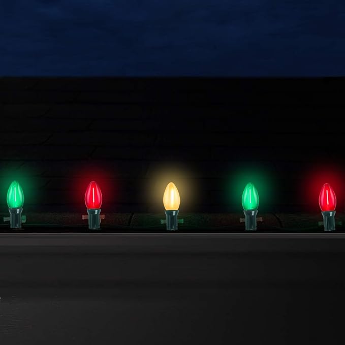 C7 LED Christmas Lights Outdoor, 25FT Clear Red Green and Frosted White Christmas String Lights with 27 LED Energy-Efficient Bulbs, Hanging Christmas Decorations Lights for Party Patio Garden Yard